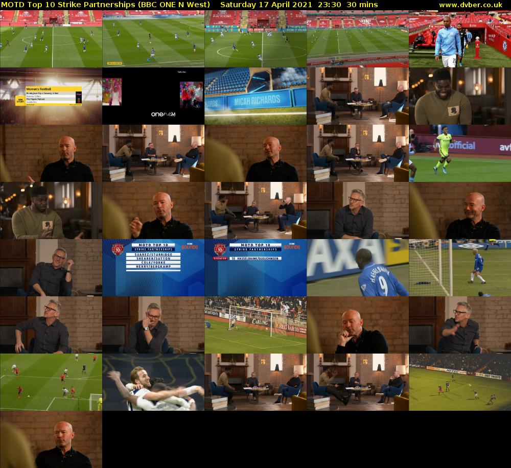 MOTD Top 10 Strike Partnerships (BBC ONE N West) Saturday 17 April 2021 23:30 - 00:00