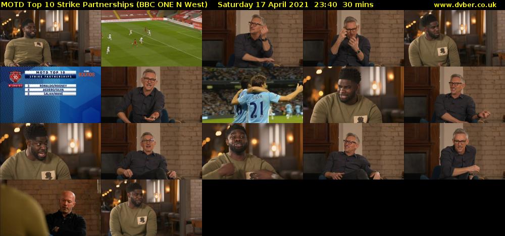 MOTD Top 10 Strike Partnerships (BBC ONE N West) Saturday 17 April 2021 23:40 - 00:10