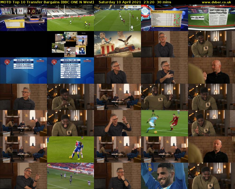 MOTD Top 10 Transfer Bargains (BBC ONE N West) Saturday 10 April 2021 23:20 - 23:50
