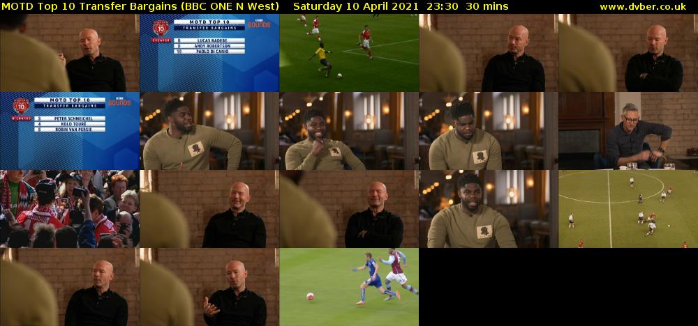 MOTD Top 10 Transfer Bargains (BBC ONE N West) Saturday 10 April 2021 23:30 - 00:00