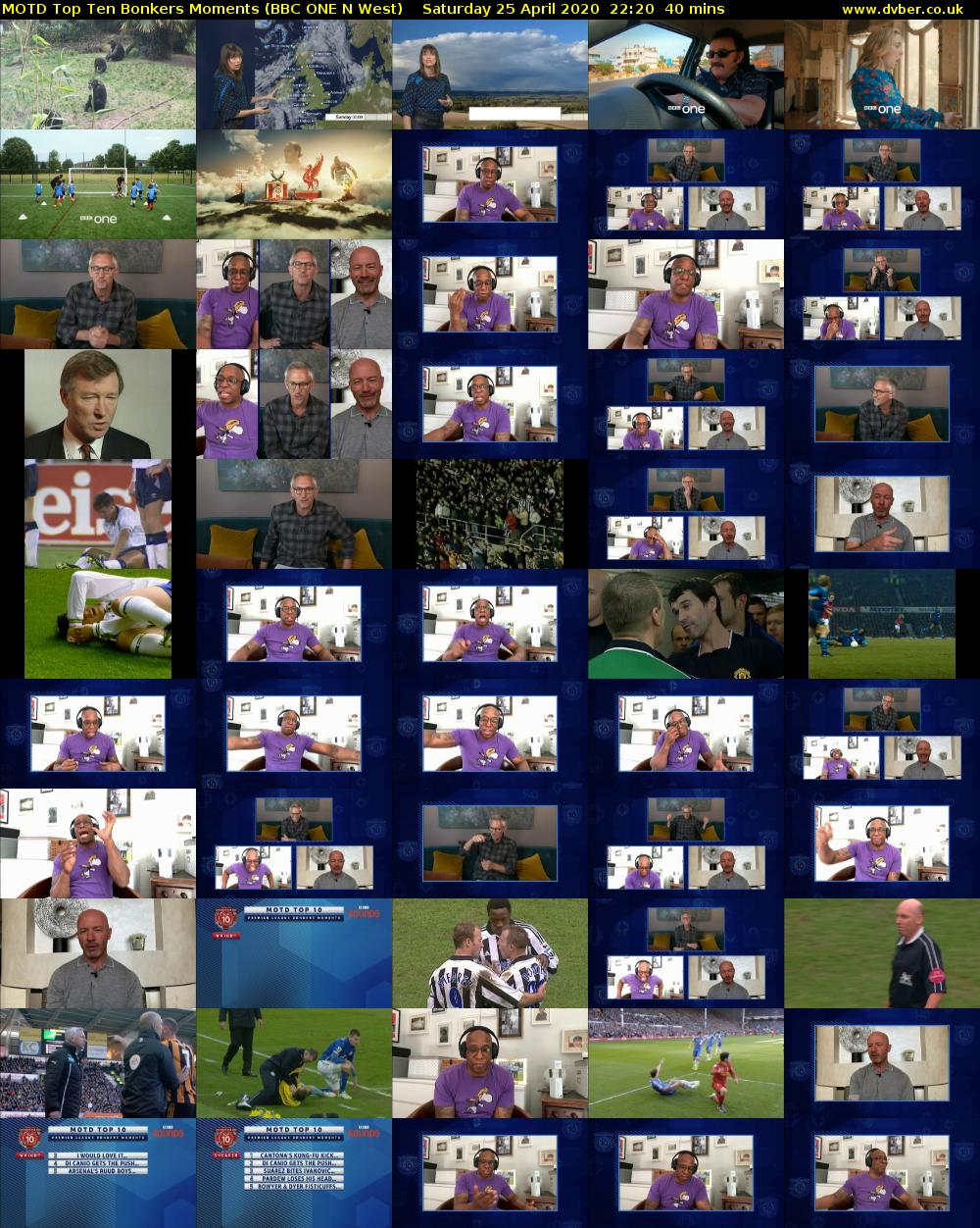 MOTD Top Ten Bonkers Moments (BBC ONE N West) Saturday 25 April 2020 22:20 - 23:00