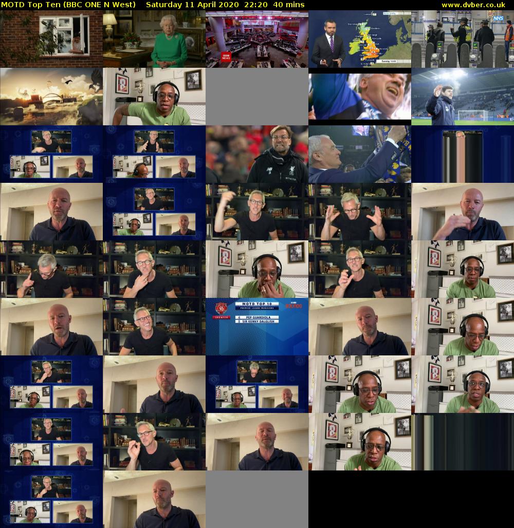 MOTD Top Ten (BBC ONE N West) Saturday 11 April 2020 22:20 - 23:00