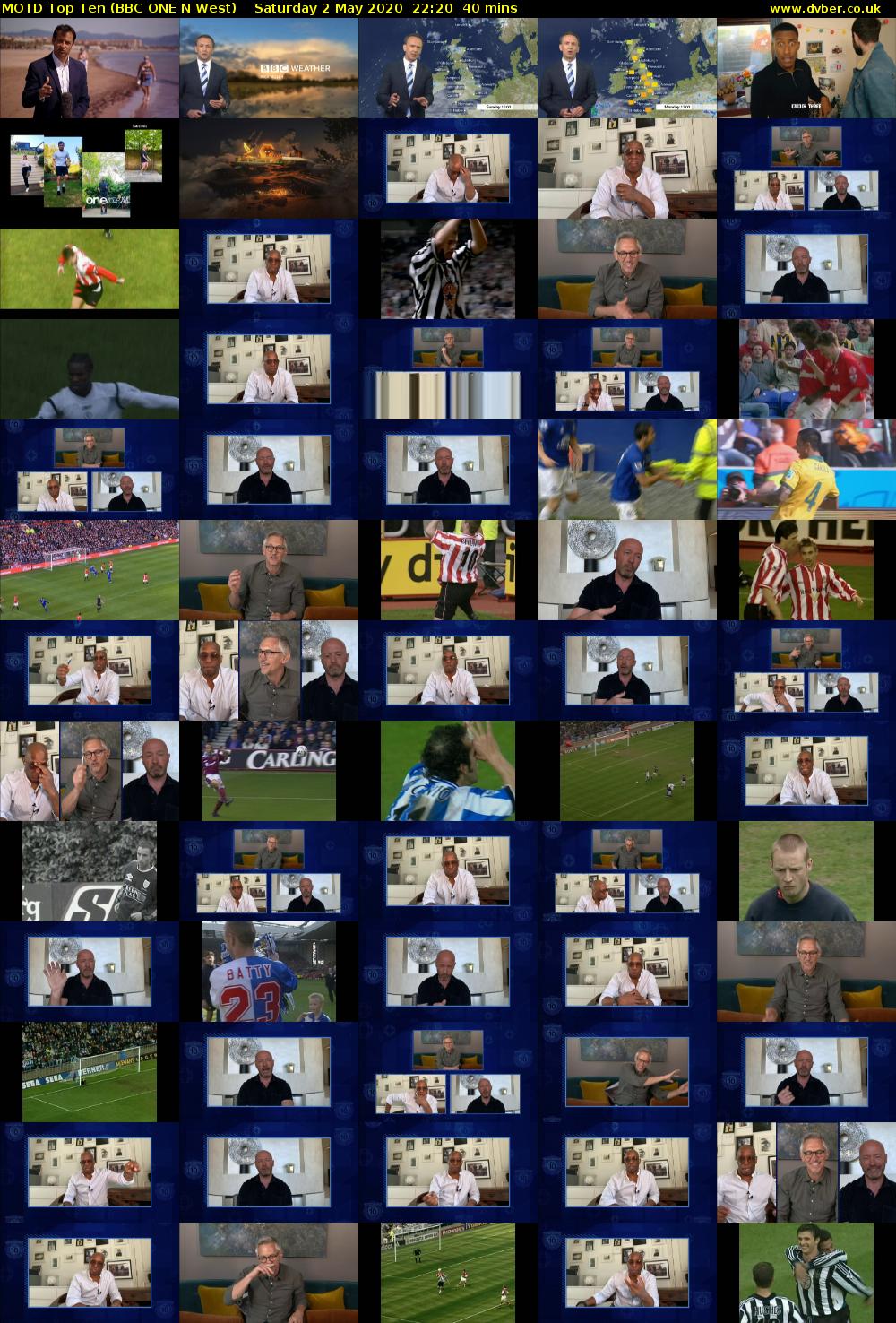 MOTD Top Ten (BBC ONE N West) Saturday 2 May 2020 22:20 - 23:00