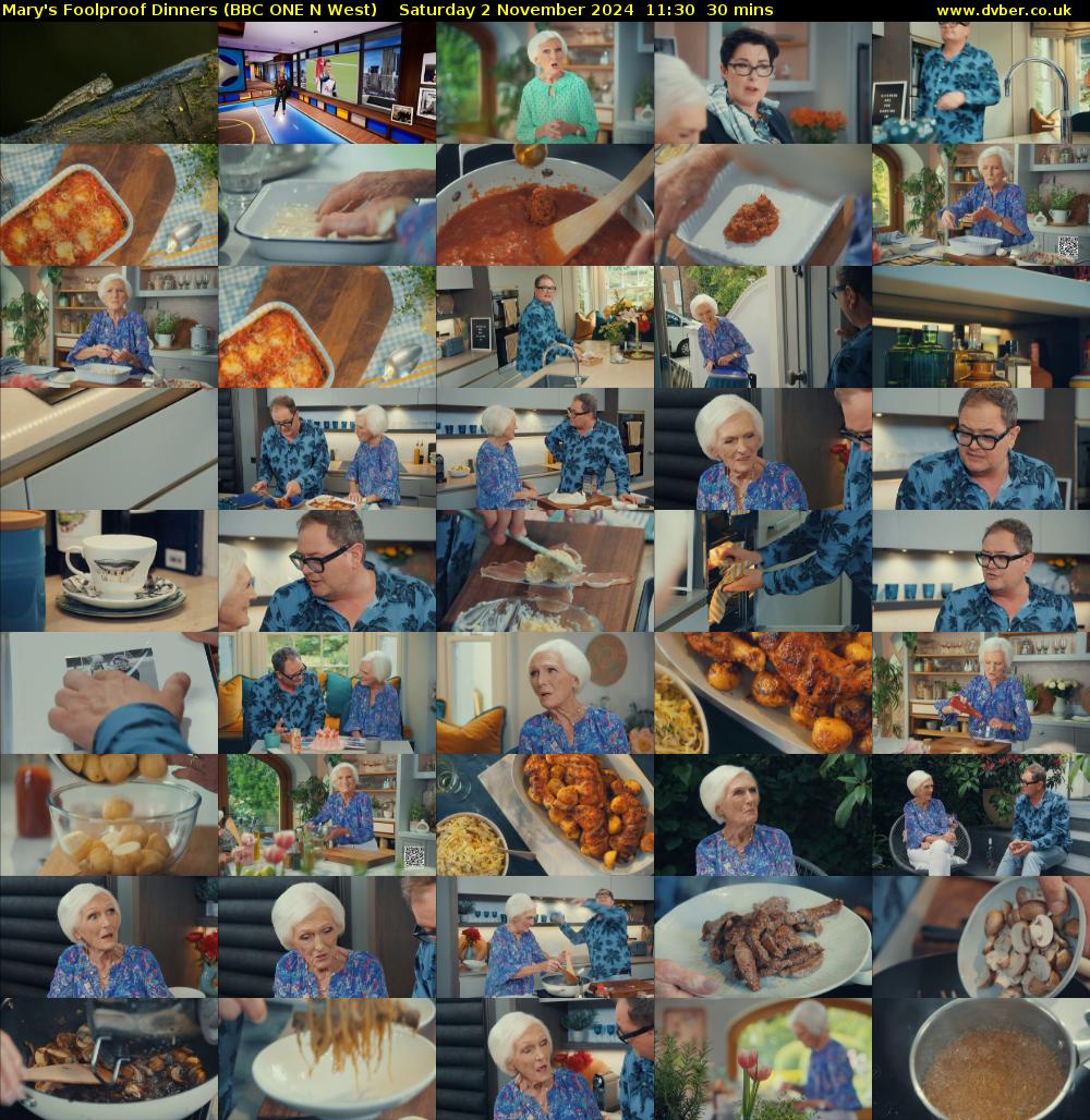 Mary's Foolproof Dinners (BBC ONE N West) Saturday 2 November 2024 11:30 - 12:00