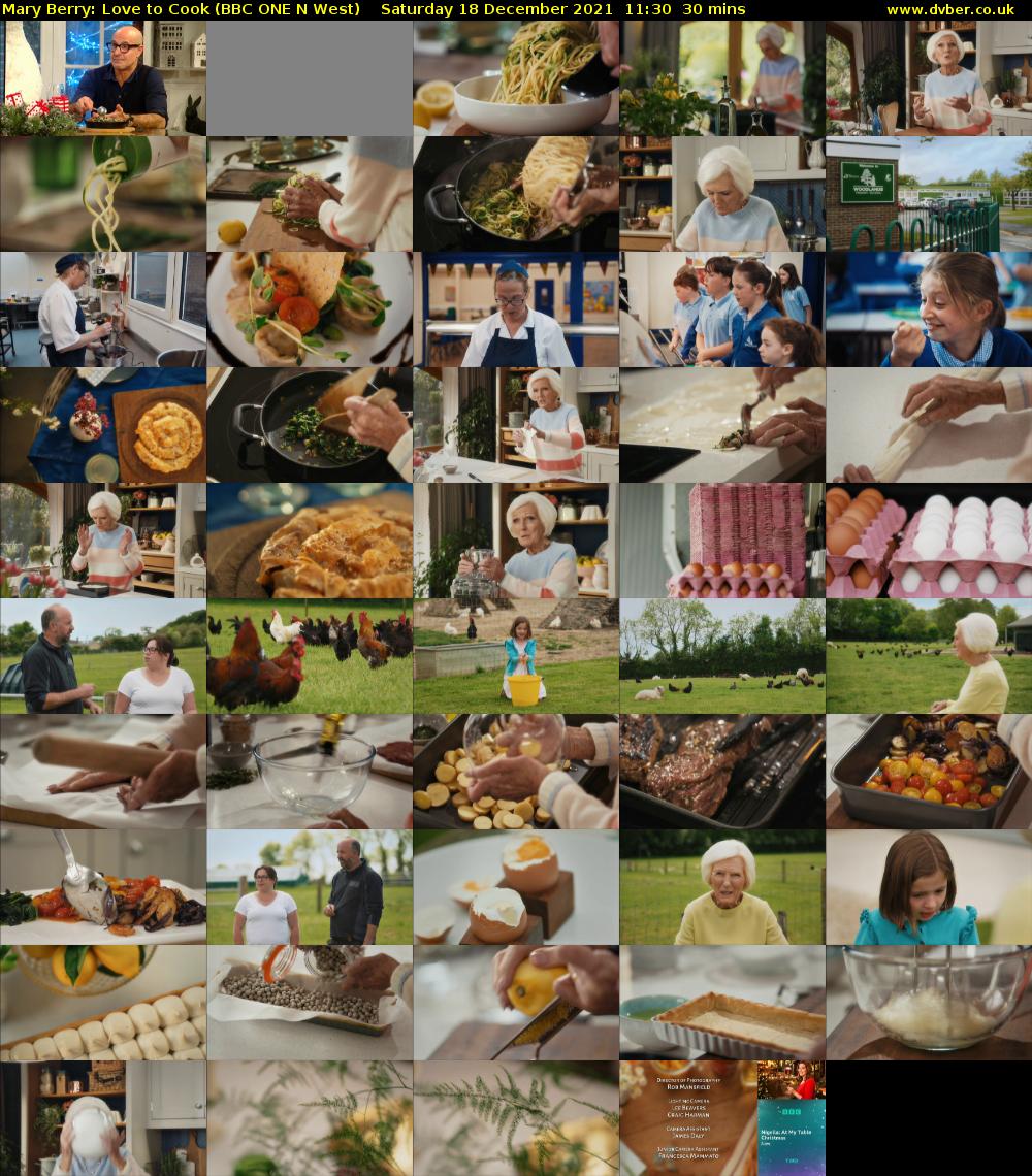 Mary Berry: Love to Cook (BBC ONE N West) Saturday 18 December 2021 11:30 - 12:00