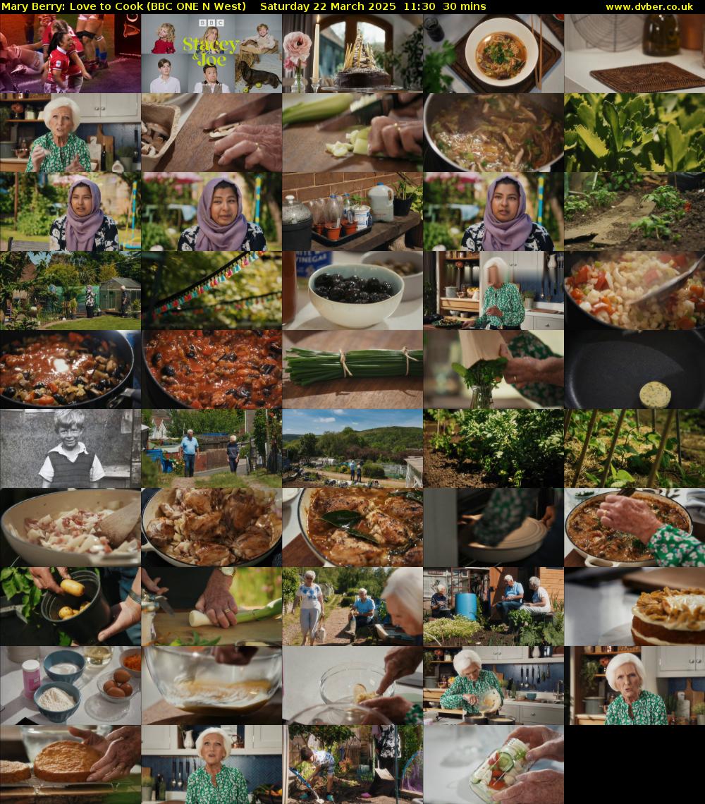 Mary Berry: Love to Cook (BBC ONE N West) Saturday 22 March 2025 11:30 - 12:00