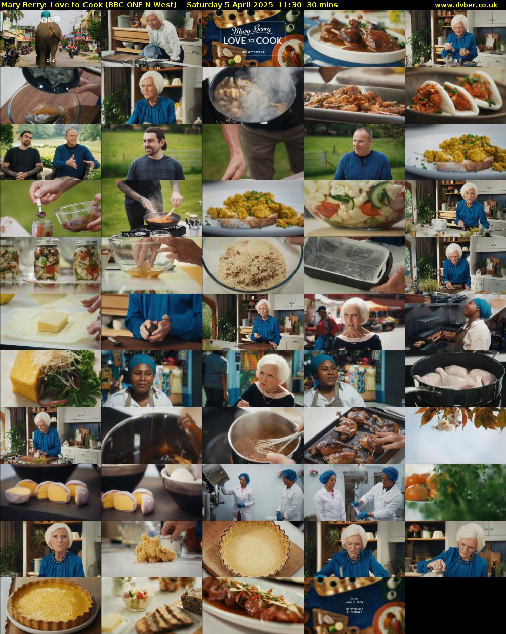 Mary Berry: Love to Cook (BBC ONE N West) Saturday 5 April 2025 11:30 - 12:00