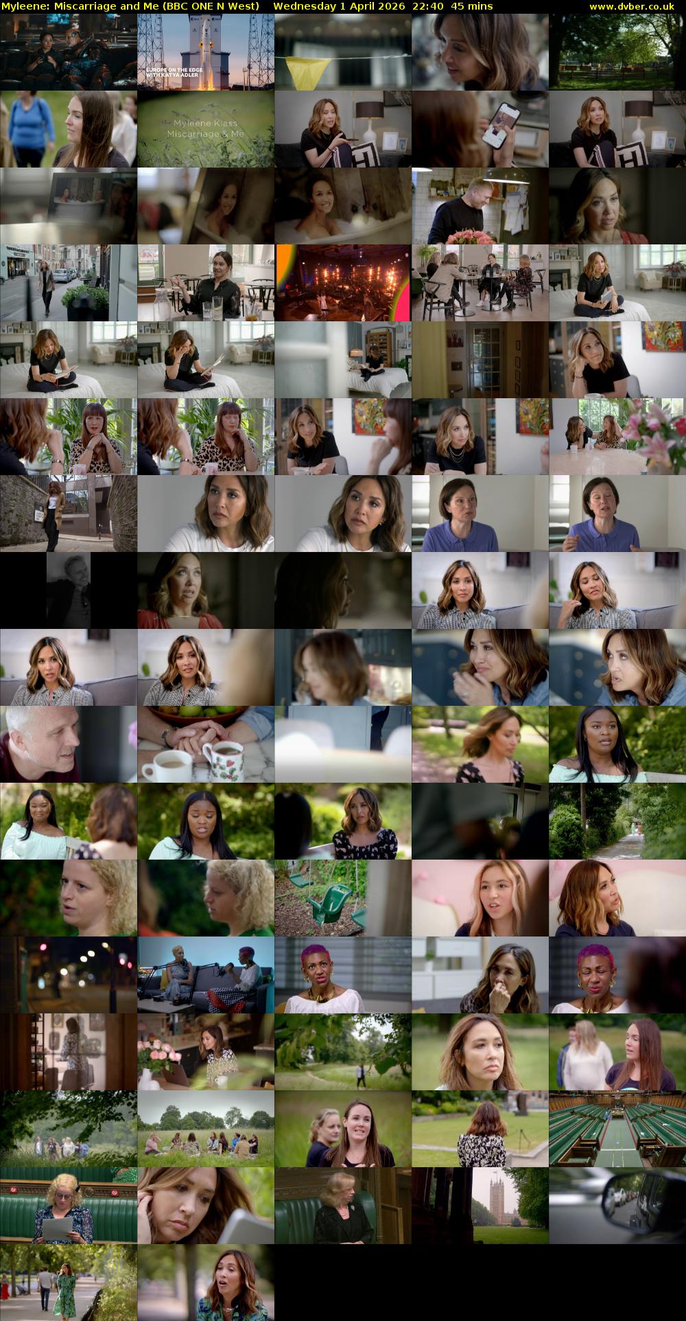 Myleene: Miscarriage and Me (BBC ONE N West) Wednesday 1 April 2026 22:40 - 23:25