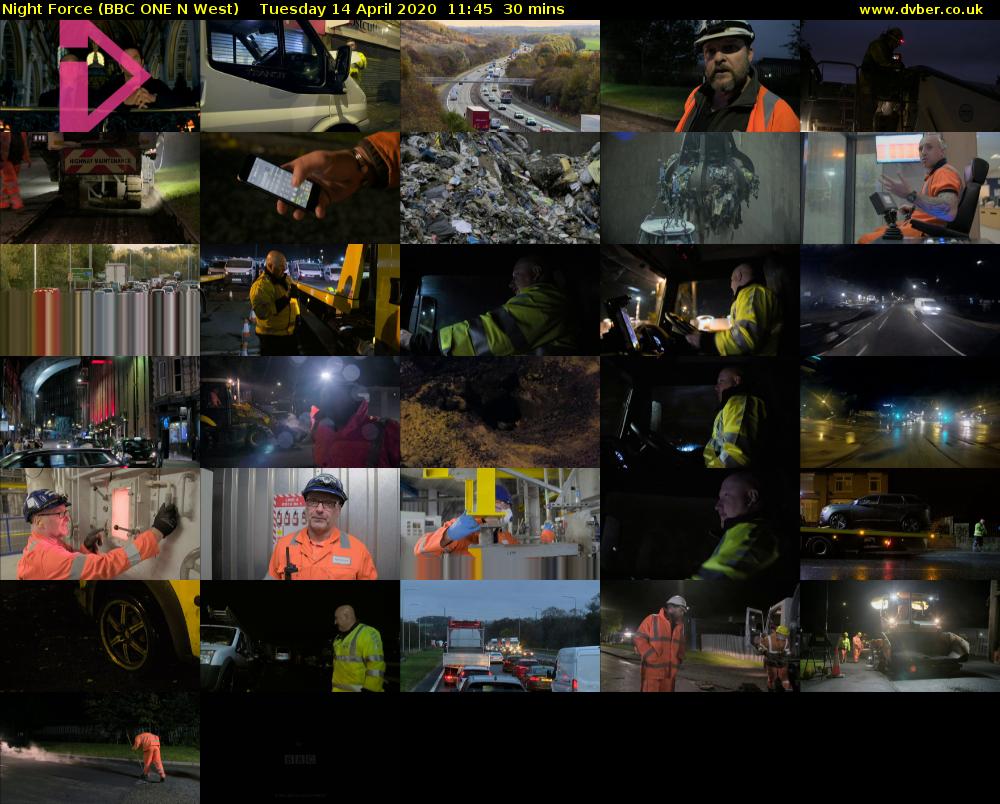 Night Force (BBC ONE N West) Tuesday 14 April 2020 11:45 - 12:15