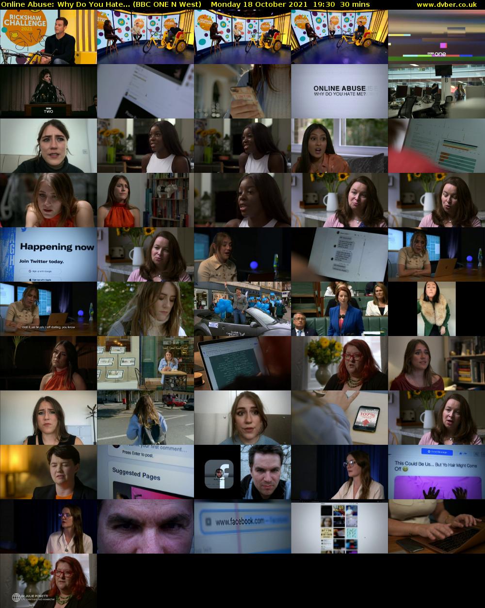 Online Abuse: Why Do You Hate... (BBC ONE N West) Monday 18 October 2021 19:30 - 20:00