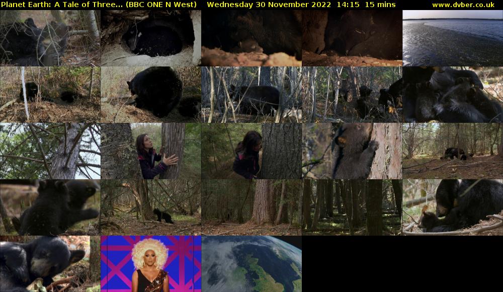 Planet Earth: A Tale of Three... (BBC ONE N West) Wednesday 30 November 2022 14:15 - 14:30