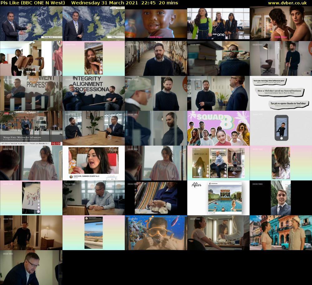 Pls Like (BBC ONE N West) Wednesday 31 March 2021 22:45 - 23:05
