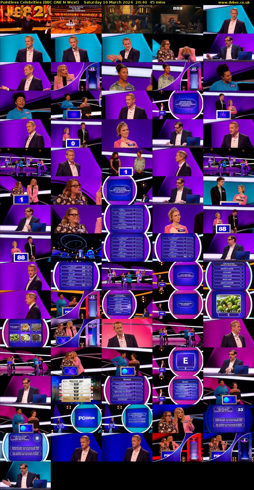 Pointless Celebrities (BBC ONE N West) Saturday 16 March 2024 20:40 - 21:25