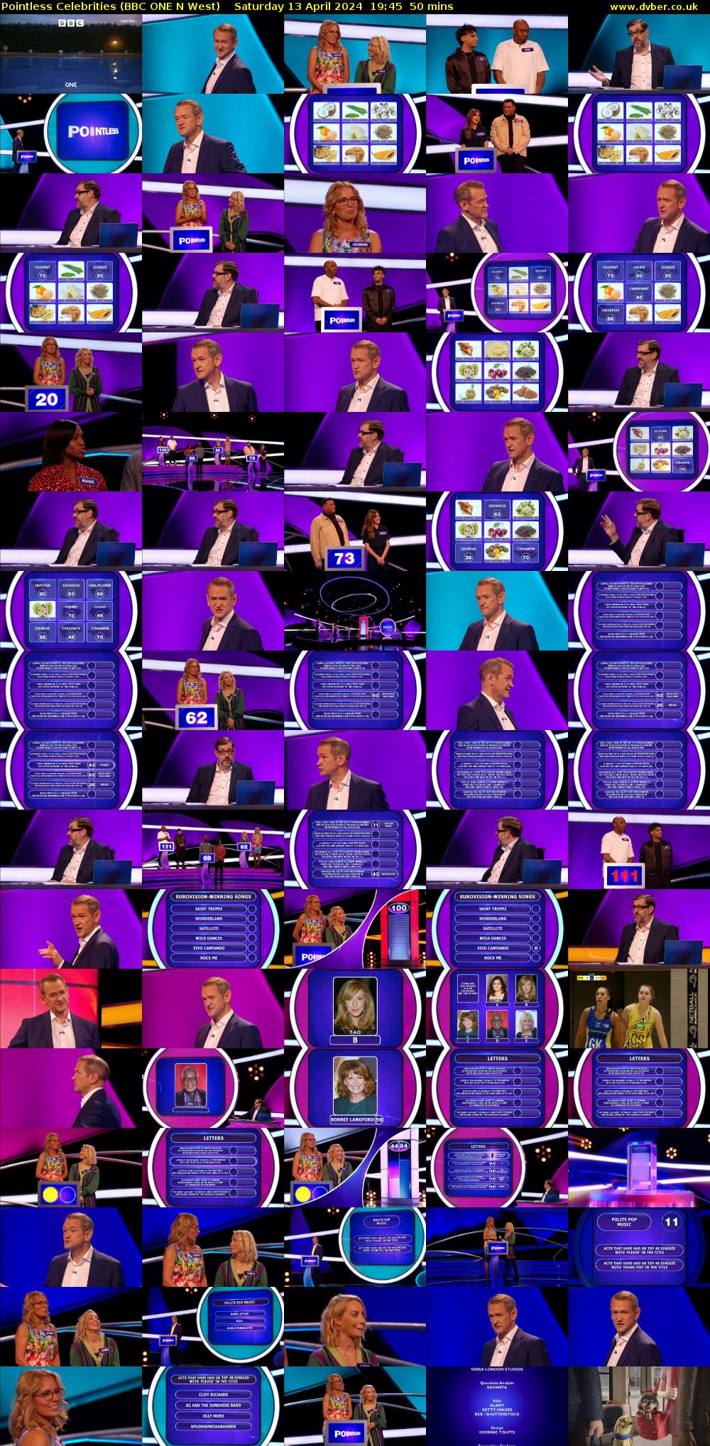 Pointless Celebrities (BBC ONE N West) Saturday 13 April 2024 19:45 - 20:35