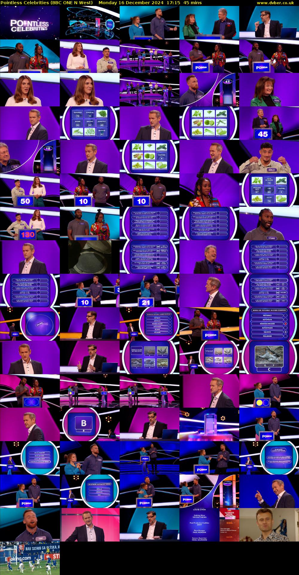 Pointless Celebrities (BBC ONE N West) Monday 16 December 2024 17:15 - 18:00