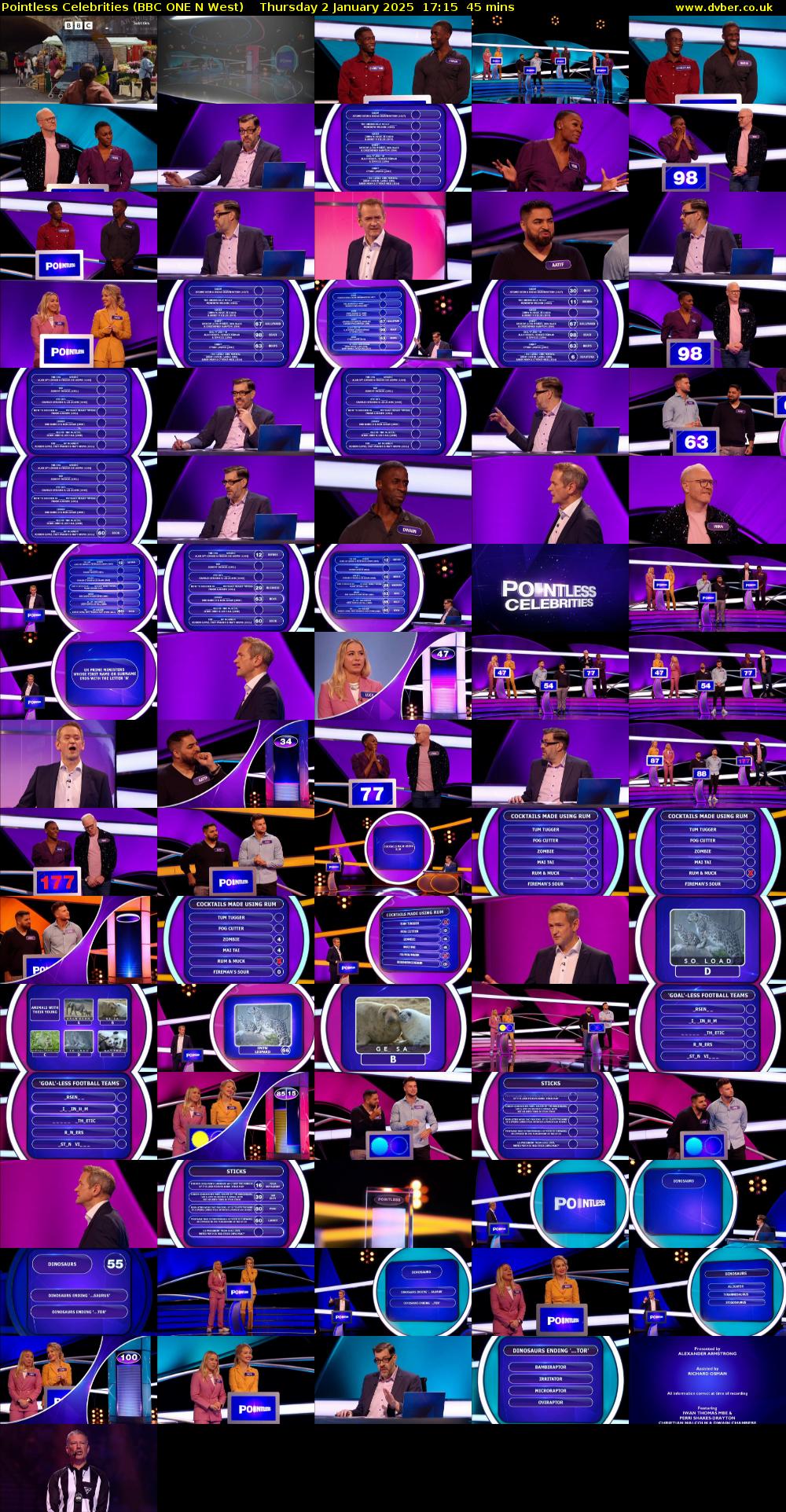 Pointless Celebrities (BBC ONE N West) Thursday 2 January 2025 17:15 - 18:00