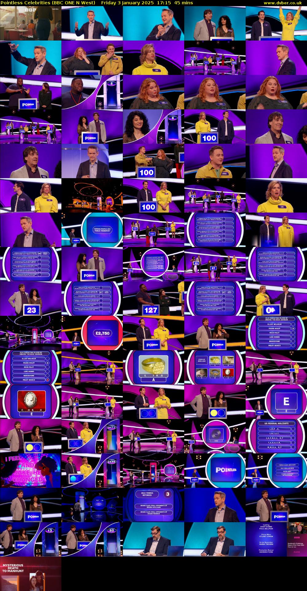 Pointless Celebrities (BBC ONE N West) Friday 3 January 2025 17:15 - 18:00
