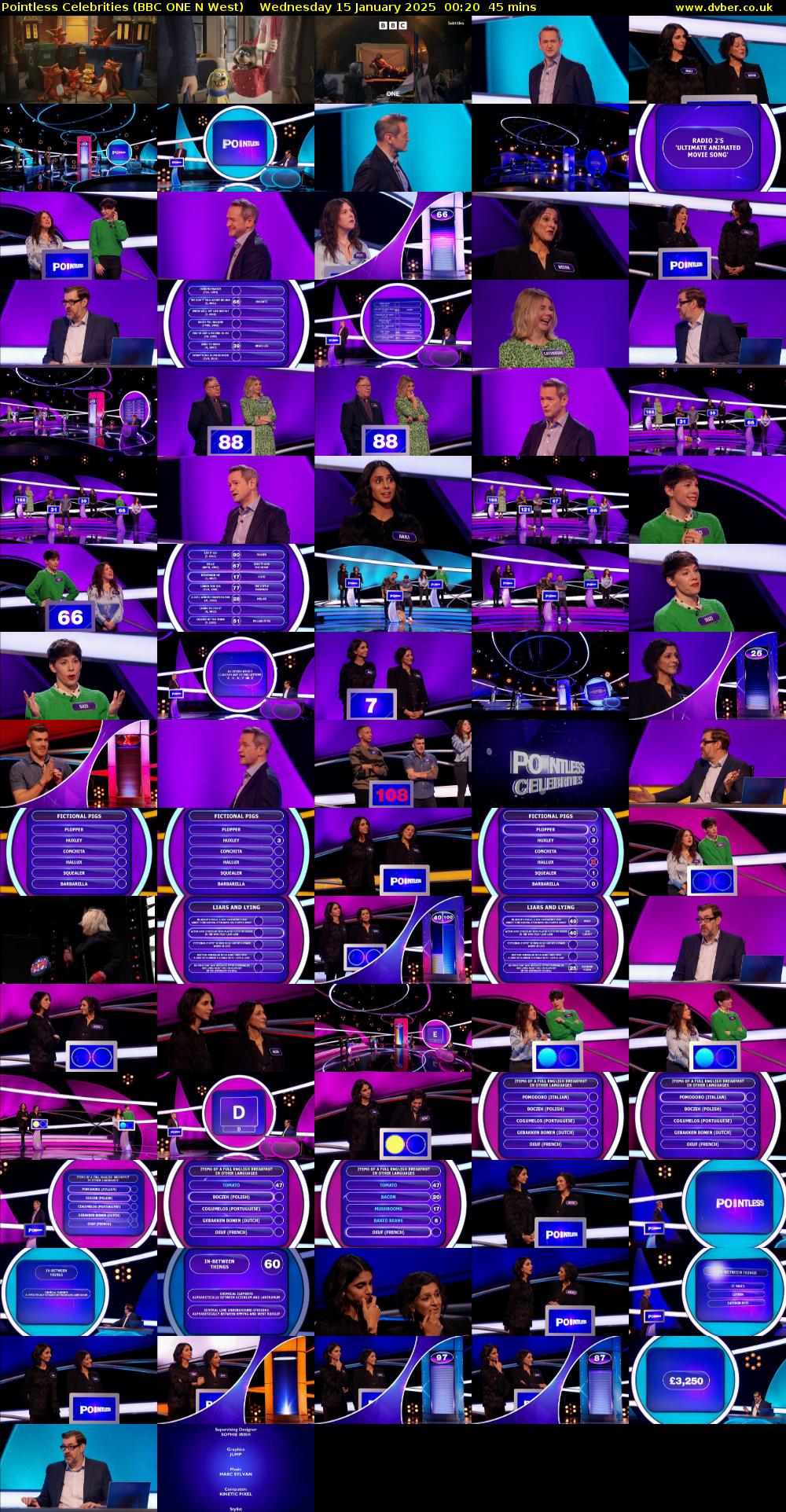 Pointless Celebrities (BBC ONE N West) Wednesday 15 January 2025 00:20 - 01:05