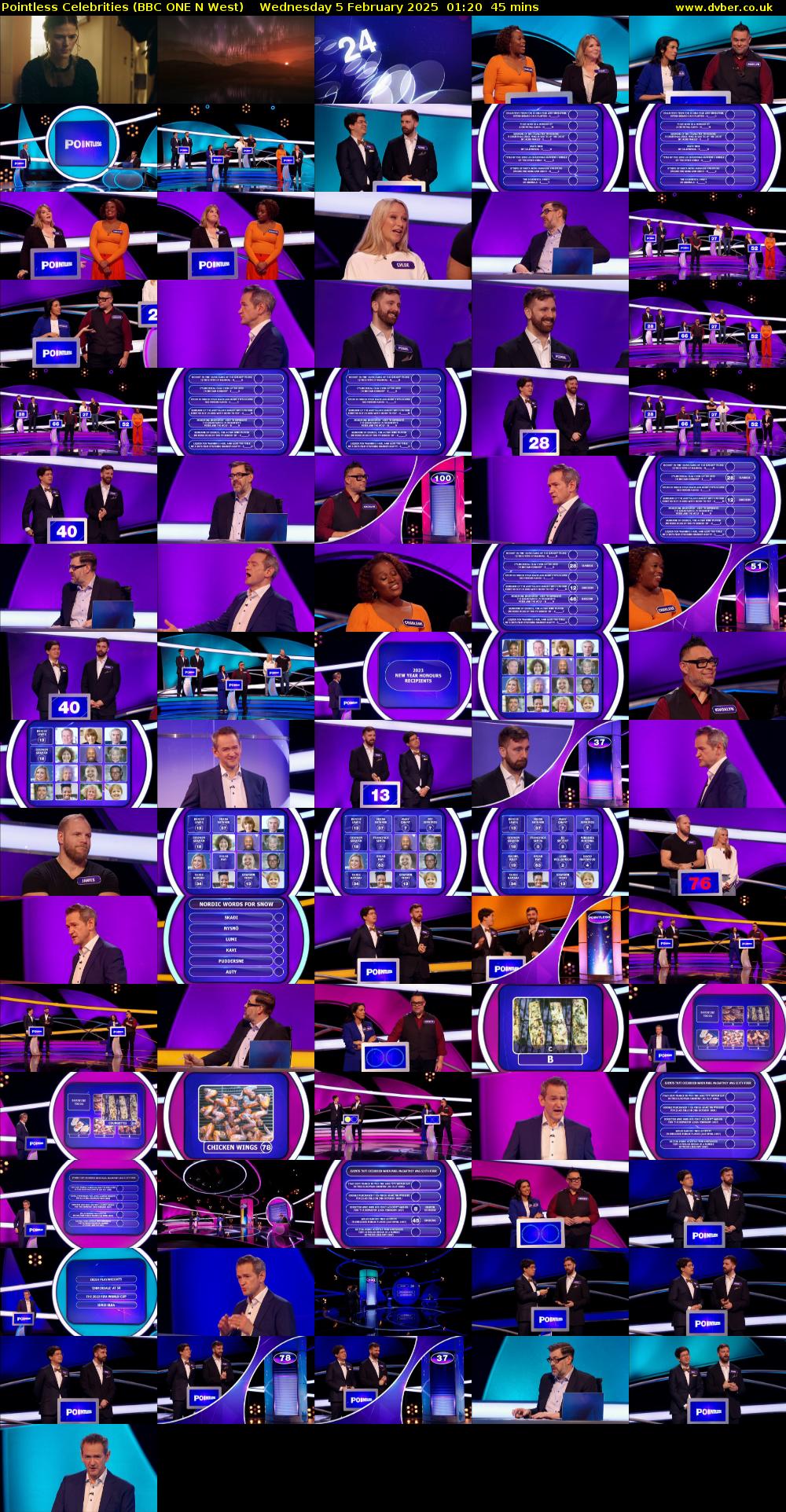 Pointless Celebrities (BBC ONE N West) Wednesday 5 February 2025 01:20 - 02:05