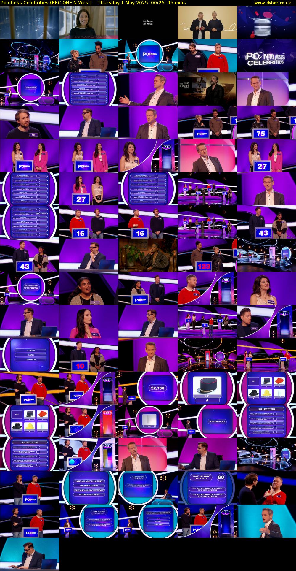 Pointless Celebrities (BBC ONE N West) Thursday 1 May 2025 00:25 - 01:10