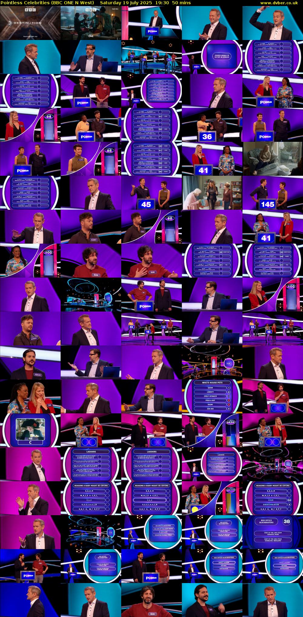 Pointless Celebrities (BBC ONE N West) Saturday 19 July 2025 19:30 - 20:20