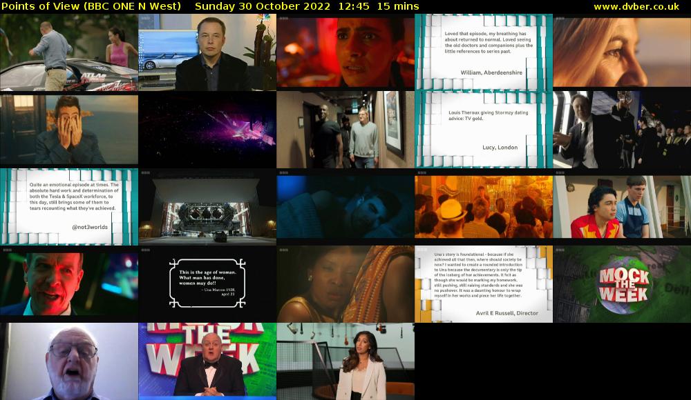Points of View (BBC ONE N West) Sunday 30 October 2022 12:45 - 13:00