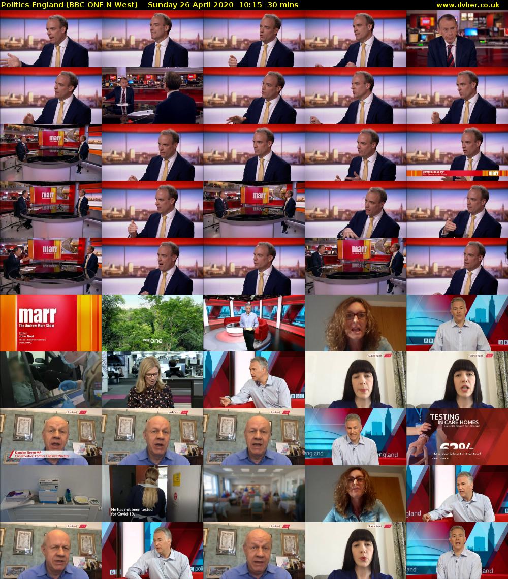 Politics England (BBC ONE N West) Sunday 26 April 2020 10:15 - 10:45