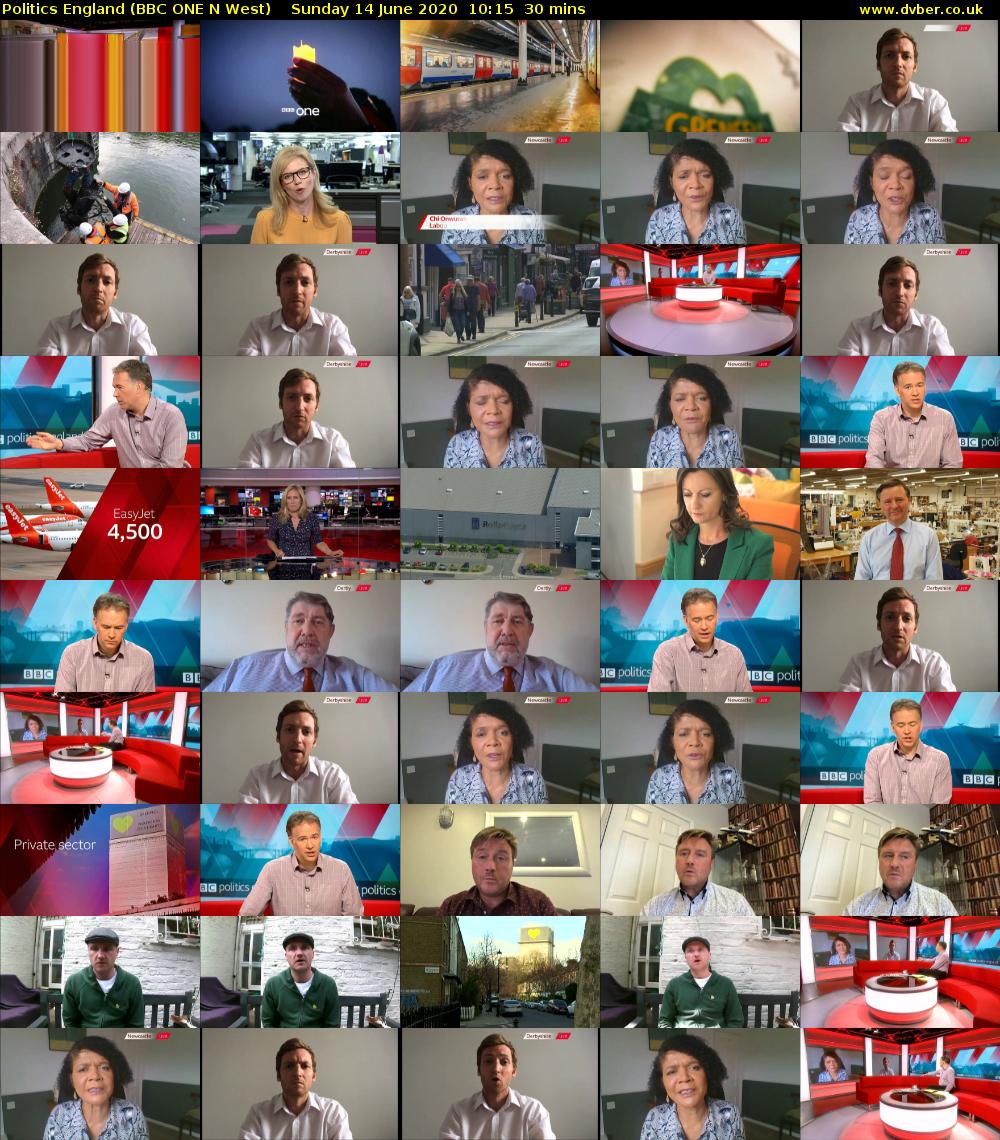 Politics England (BBC ONE N West) Sunday 14 June 2020 10:15 - 10:45