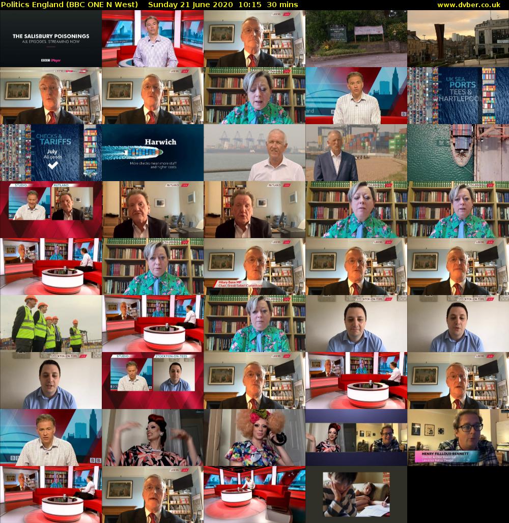 Politics England (BBC ONE N West) Sunday 21 June 2020 10:15 - 10:45