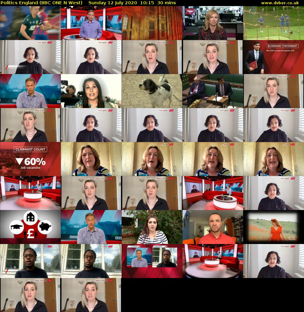 Politics England (BBC ONE N West) Sunday 12 July 2020 10:15 - 10:45