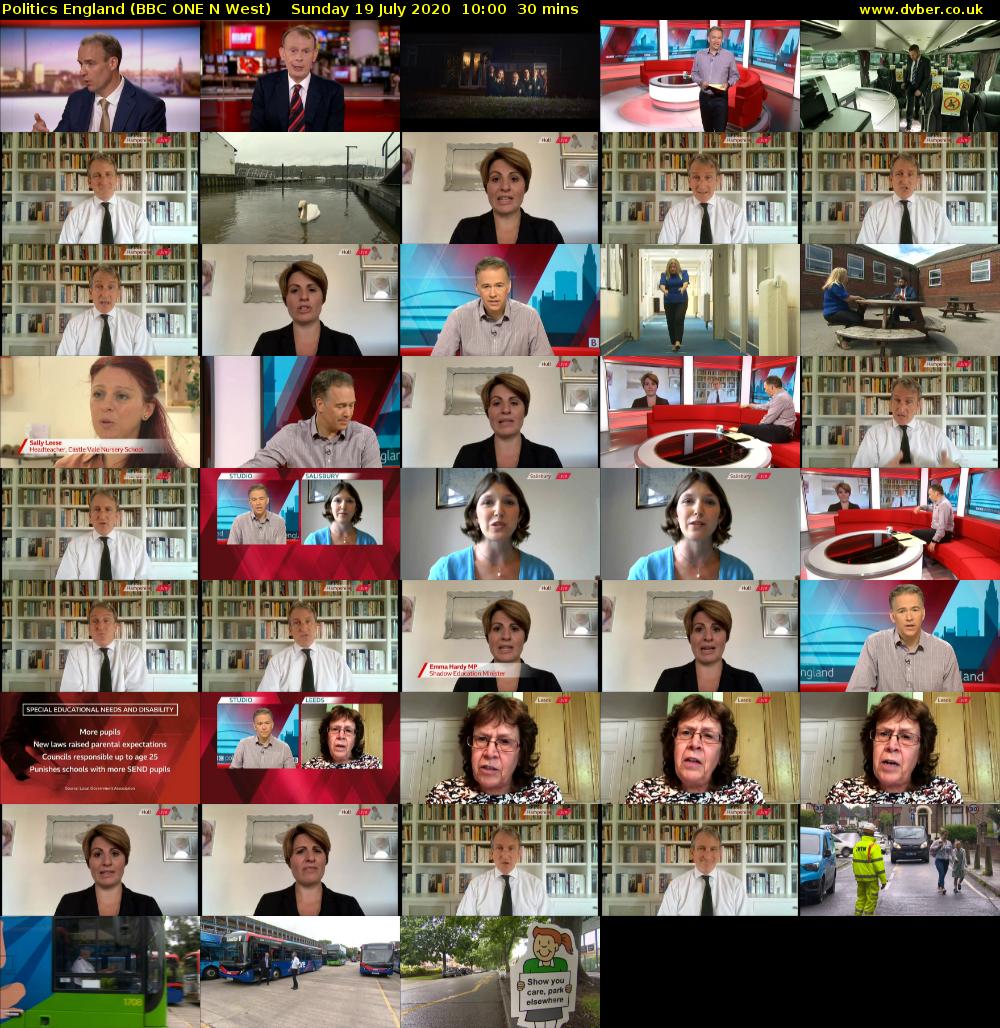 Politics England (BBC ONE N West) Sunday 19 July 2020 10:00 - 10:30
