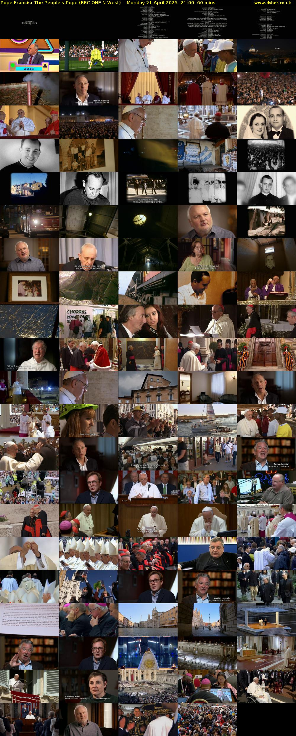 Pope Francis: The People's Pope (BBC ONE N West) Monday 21 April 2025 21:00 - 22:00