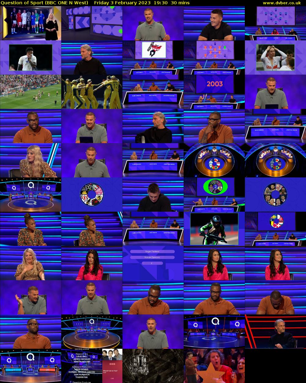 Question of Sport (BBC ONE N West) Friday 3 February 2023 19:30 - 20:00