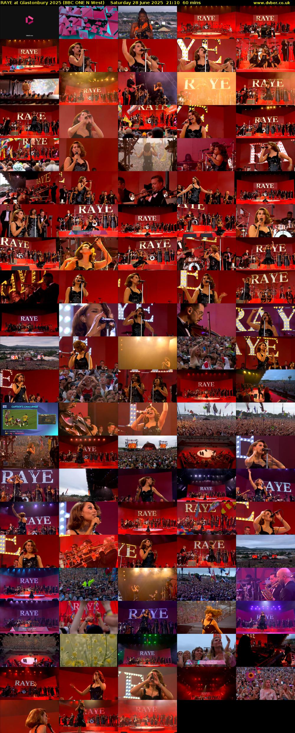 RAYE at Glastonbury 2025 (BBC ONE N West) Saturday 28 June 2025 21:10 - 22:10