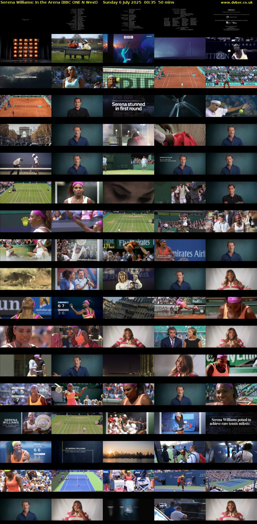 Serena Williams: In the Arena (BBC ONE N West) Sunday 6 July 2025 00:35 - 01:25