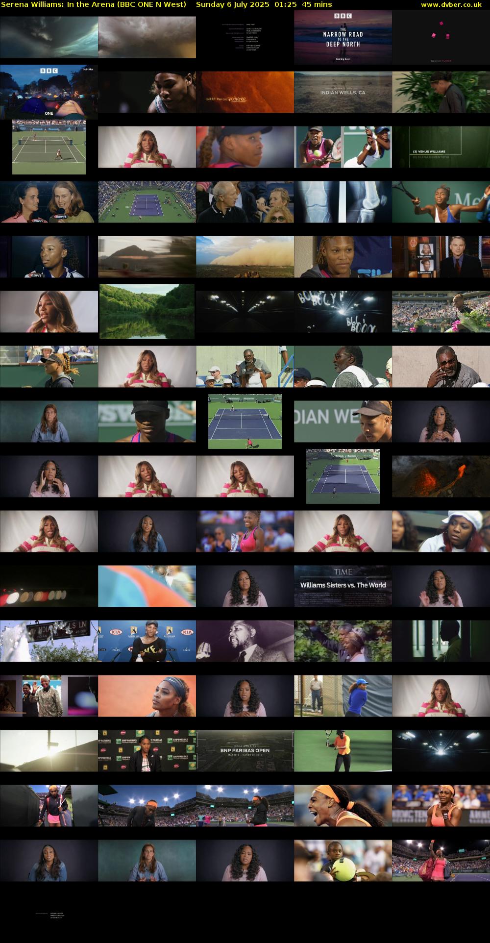Serena Williams: In the Arena (BBC ONE N West) Sunday 6 July 2025 01:25 - 02:10