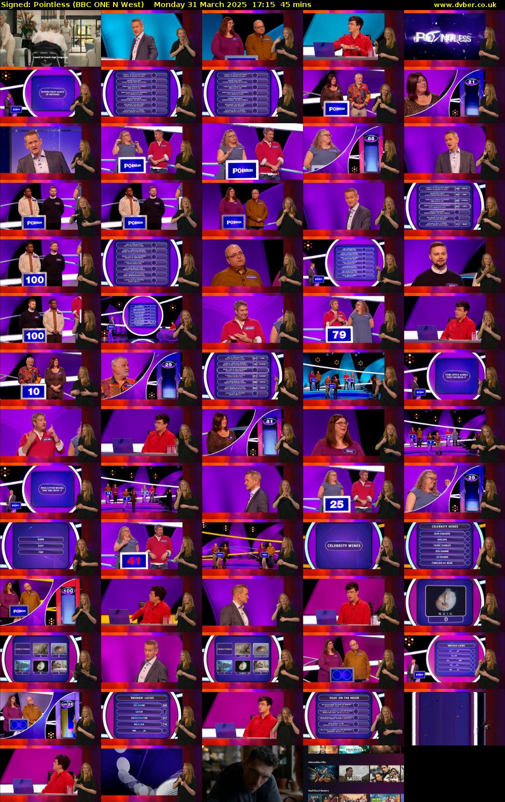 Signed: Pointless (BBC ONE N West) Monday 31 March 2025 17:15 - 18:00