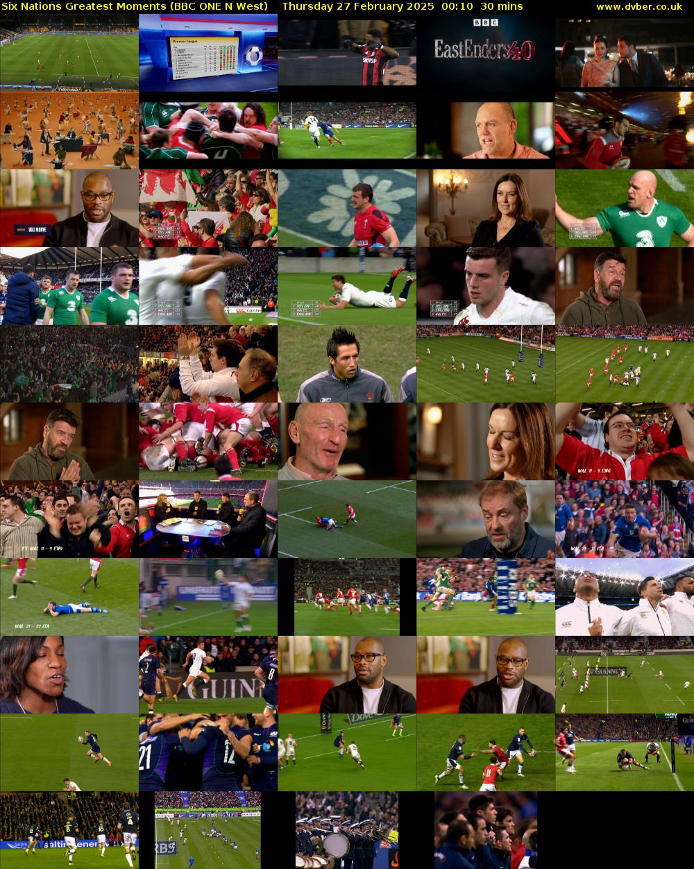 Six Nations Greatest Moments (BBC ONE N West) Thursday 27 February 2025 00:10 - 00:40