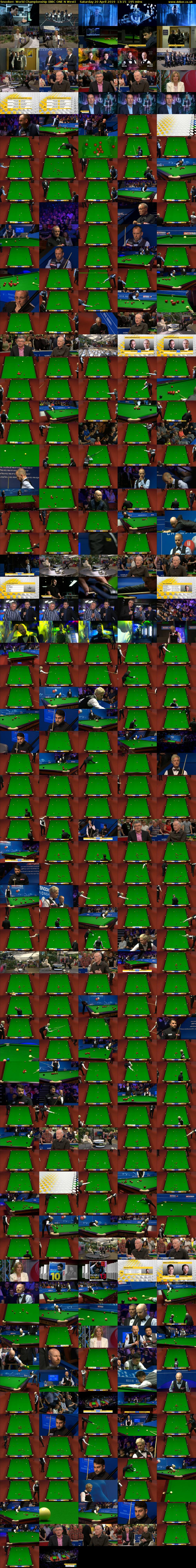 Snooker: World Championship (BBC ONE N West) Saturday 20 April 2019 13:15 - 16:30