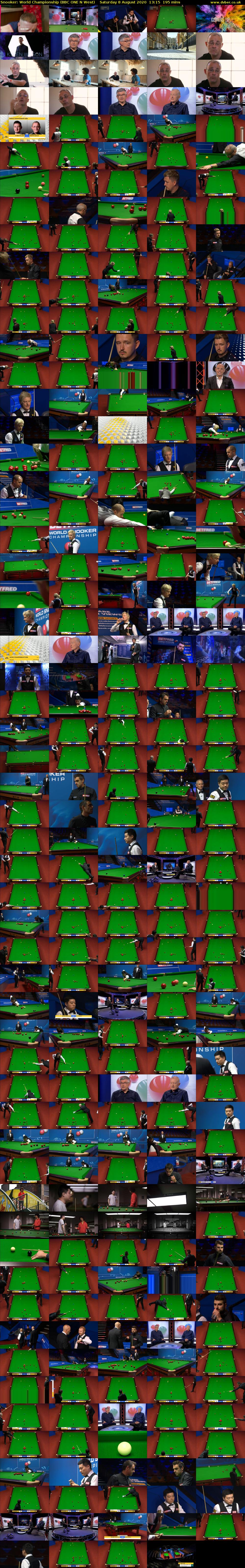 Snooker: World Championship (BBC ONE N West) Saturday 8 August 2020 13:15 - 16:30