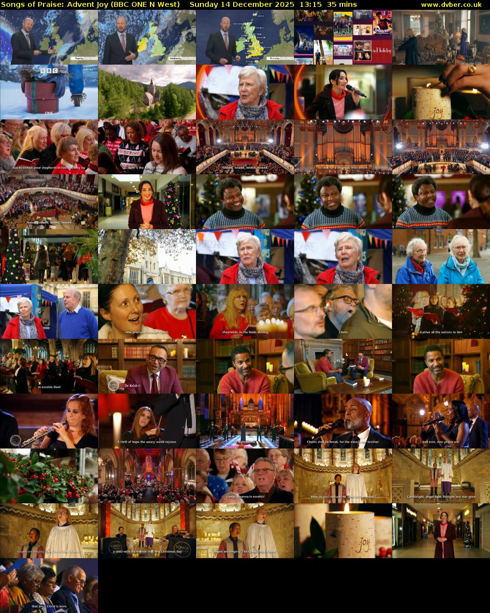Songs of Praise: Advent Joy (BBC ONE N West) Sunday 14 December 2025 13:15 - 13:50