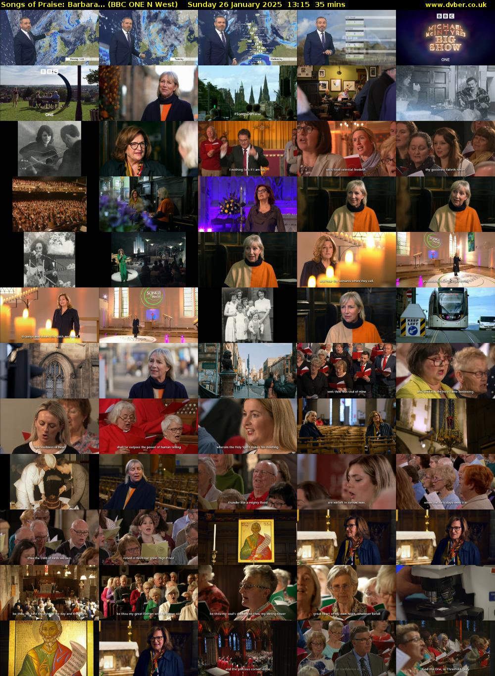 Songs of Praise: Barbara... (BBC ONE N West) Sunday 26 January 2025 13:15 - 13:50