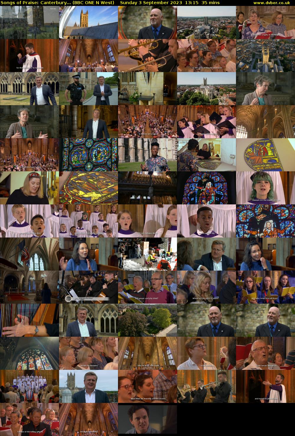 Songs of Praise: Canterbury... (BBC ONE N West) Sunday 3 September 2023 13:15 - 13:50