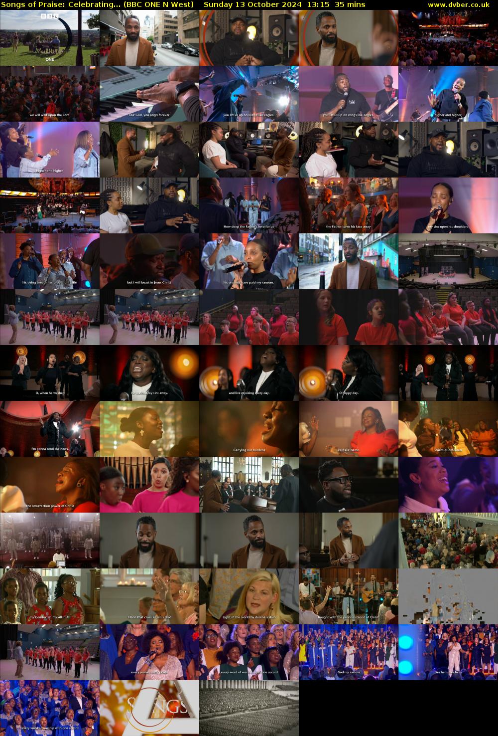 Songs of Praise: Celebrating... (BBC ONE N West) Sunday 13 October 2024 13:15 - 13:50