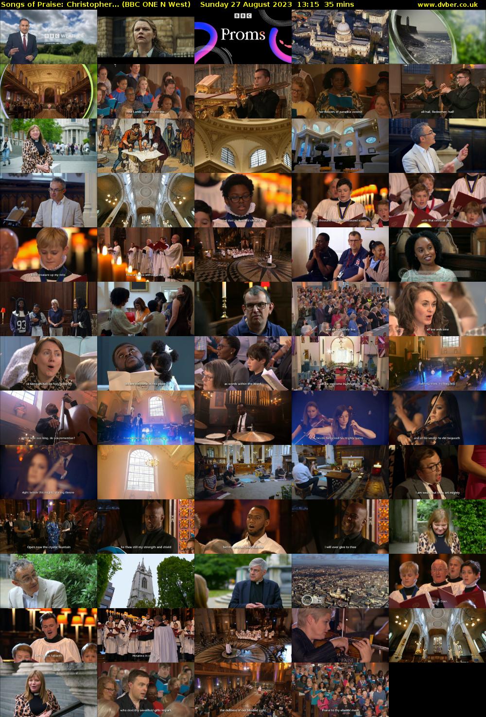 Songs of Praise: Christopher... (BBC ONE N West) Sunday 27 August 2023 13:15 - 13:50