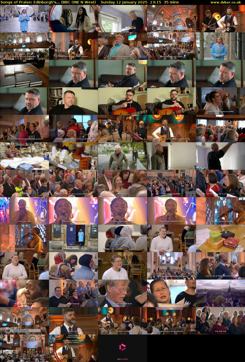 Songs of Praise: Edinburgh's... (BBC ONE N West) Sunday 12 January 2025 13:15 - 13:50