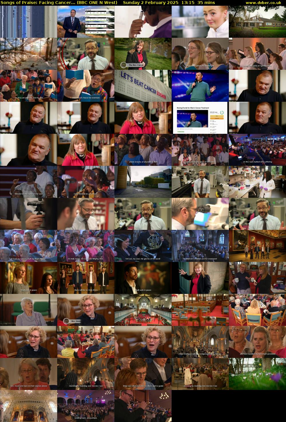 Songs of Praise: Facing Cancer... (BBC ONE N West) Sunday 2 February 2025 13:15 - 13:50