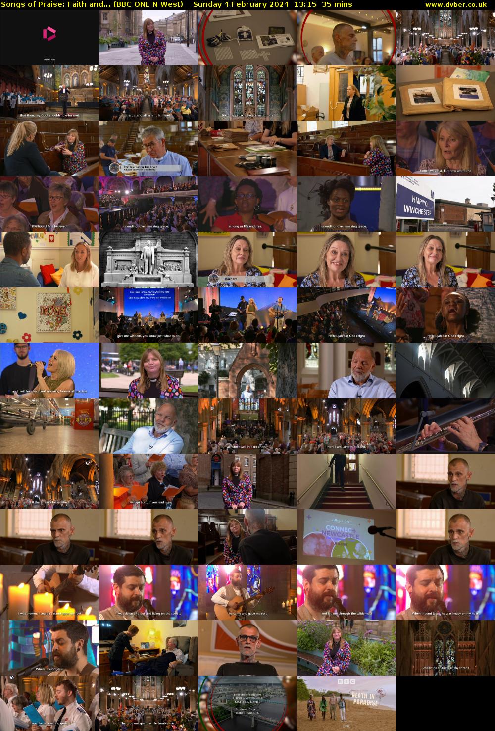 Songs of Praise: Faith and... (BBC ONE N West) Sunday 4 February 2024 13:15 - 13:50
