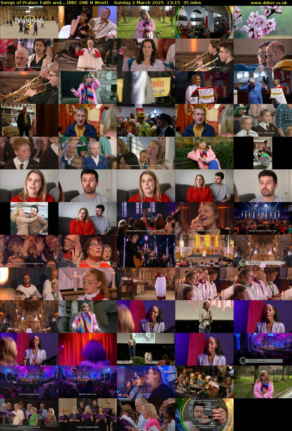 Songs of Praise: Faith and... (BBC ONE N West) Sunday 2 March 2025 13:15 - 13:50