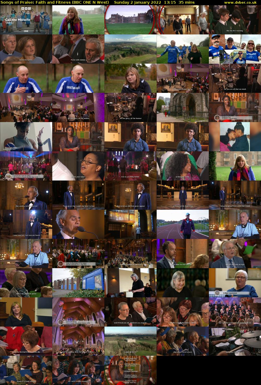 Songs of Praise: Faith and Fitness (BBC ONE N West) Sunday 2 January 2022 13:15 - 13:50